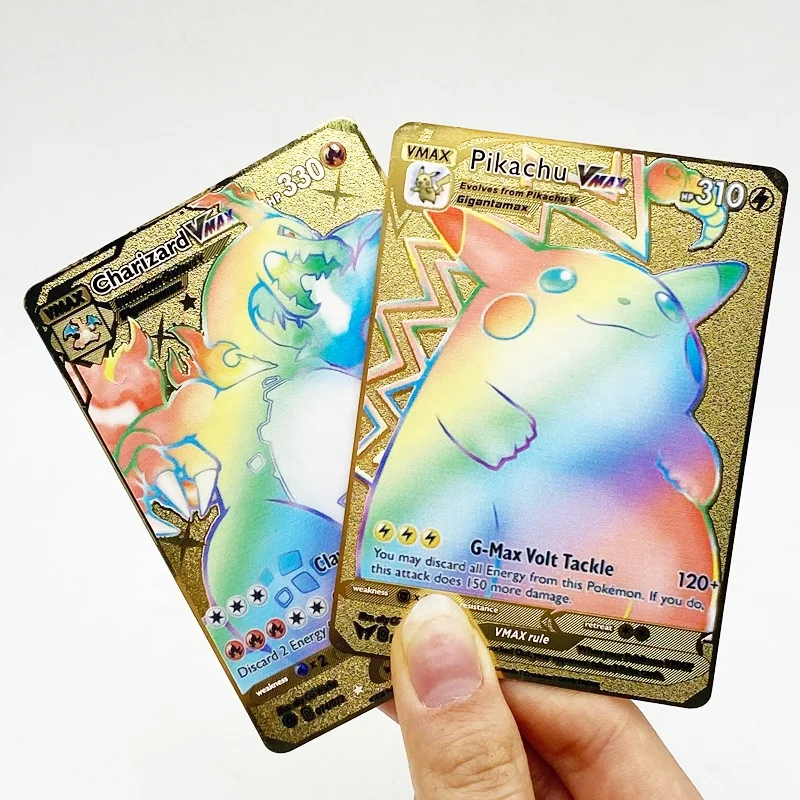

2022 RTS Gold Rainbow Charizard Pikachu Vmax GX Trading Game Card Blastoise Venusaur metal Playing Game Card