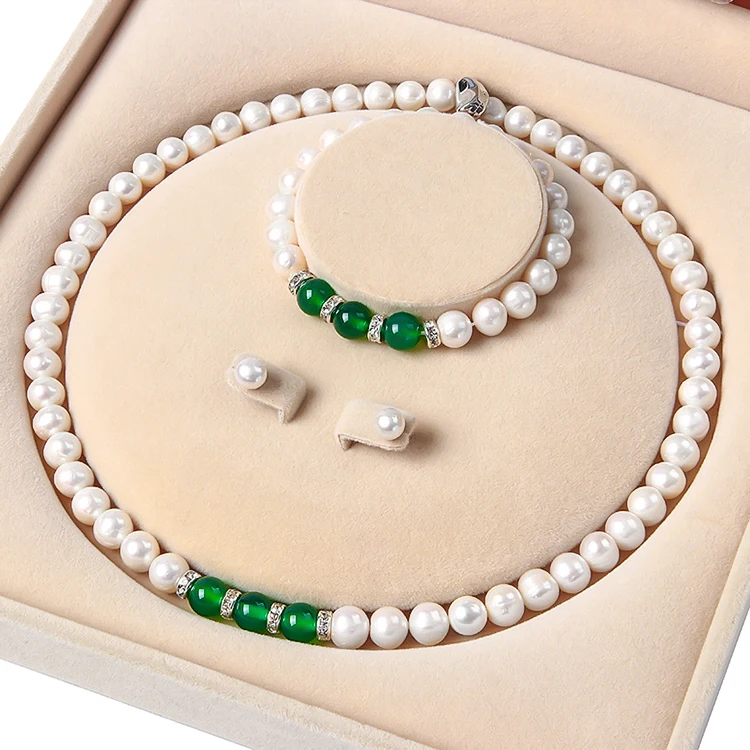 

ZZXL-N0001-3 Certificate Freshwater Cultured Pearl Necklace Set Includes Stunning Bracelet and Stud Earrings Jewelry for Women