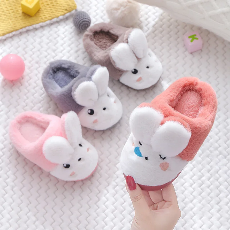 

Boys and girls non-slip cute cartoon warm children's bunny plush slippers, Many colors