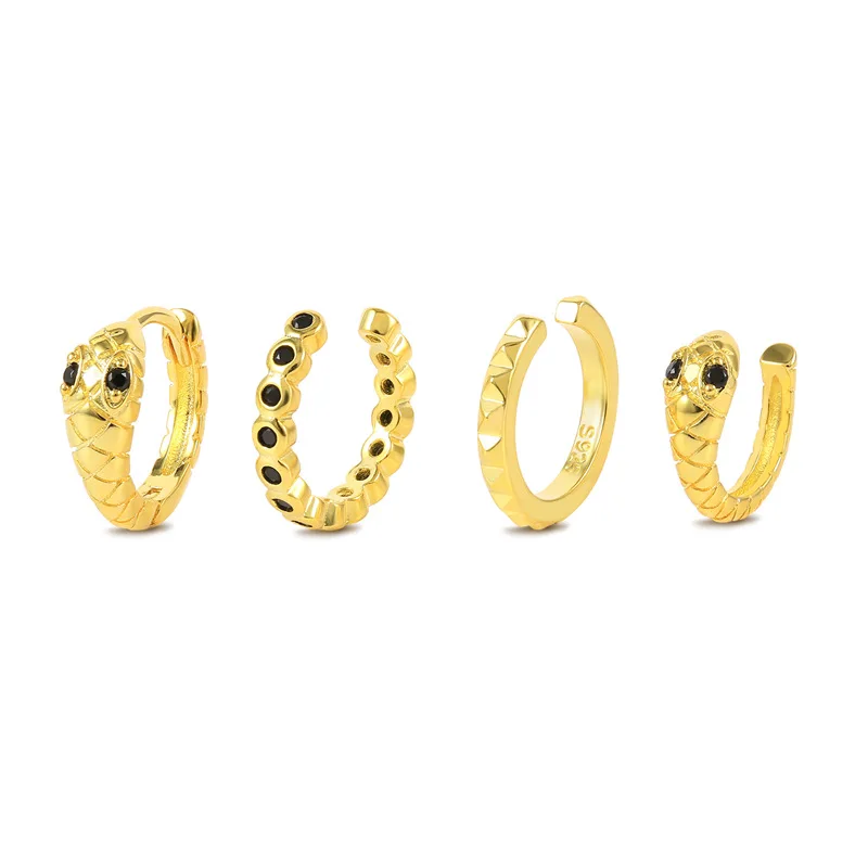 

2022 New Ear Clip Jewelry Set Gold Plated Ear Bone Clip Snake-shaped Spiral Ear Ring Set for Women Girls, Picture shows