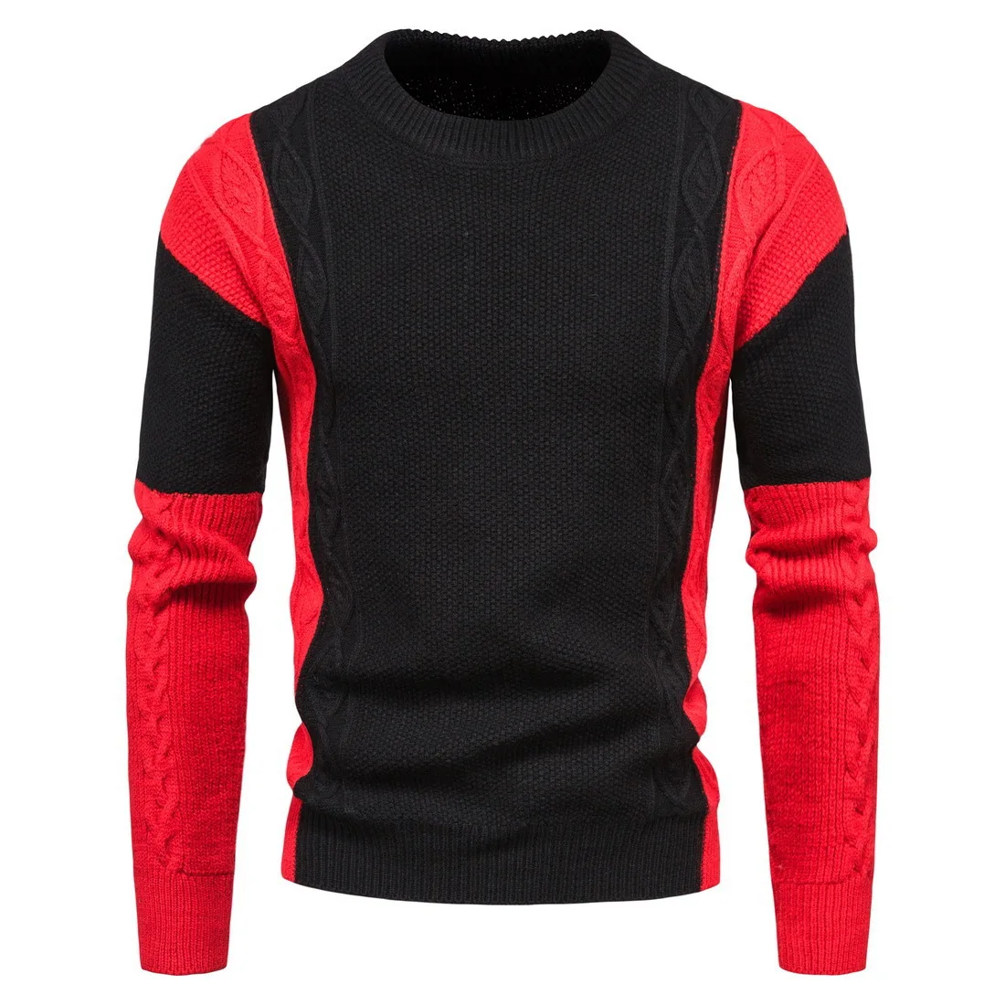 

Autumn Men's Knit Sweater Pullover Round Neck Fashion Contrast Color Bottoming Sweater