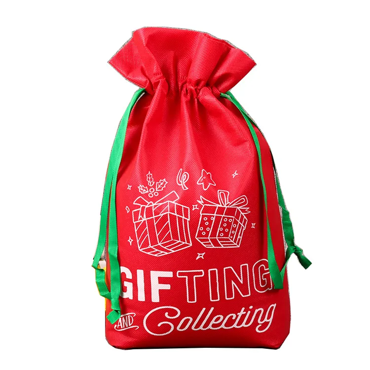 

Christmas gift non woven Drawstring Bag Christmas gift bag has drawstring and can customize logo