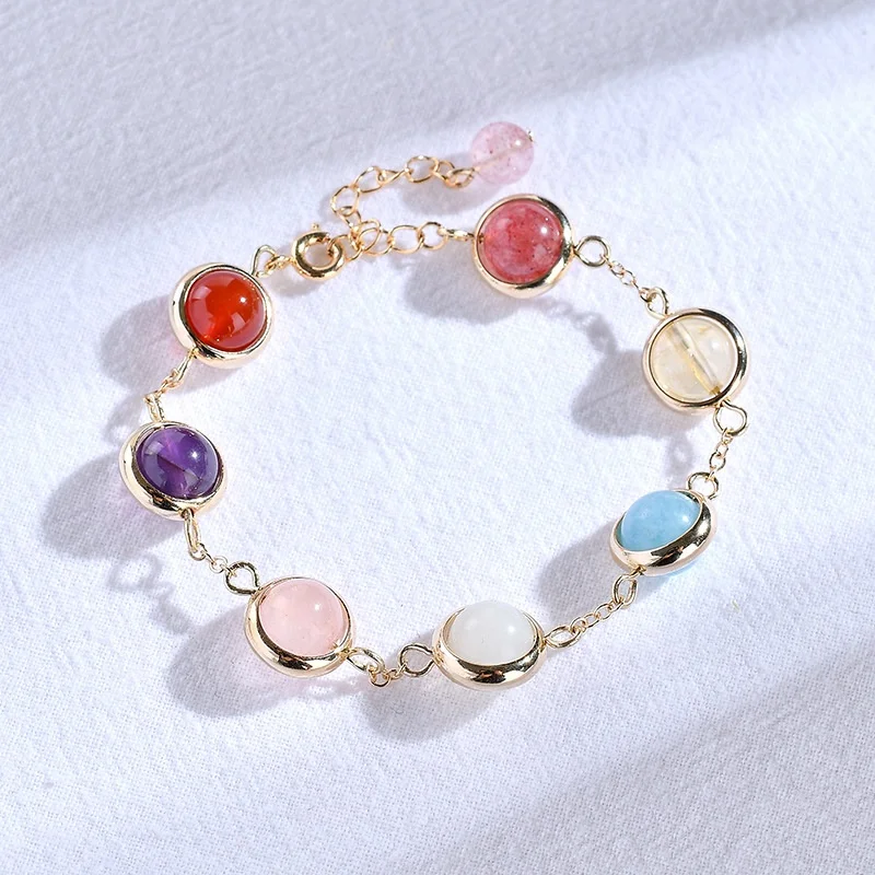 

New Arrival Sweet Baroque Natural Crystal Brecelets 18K Gold Plated Colorful Bead Adjustable Bracelet For Girls, 1 color