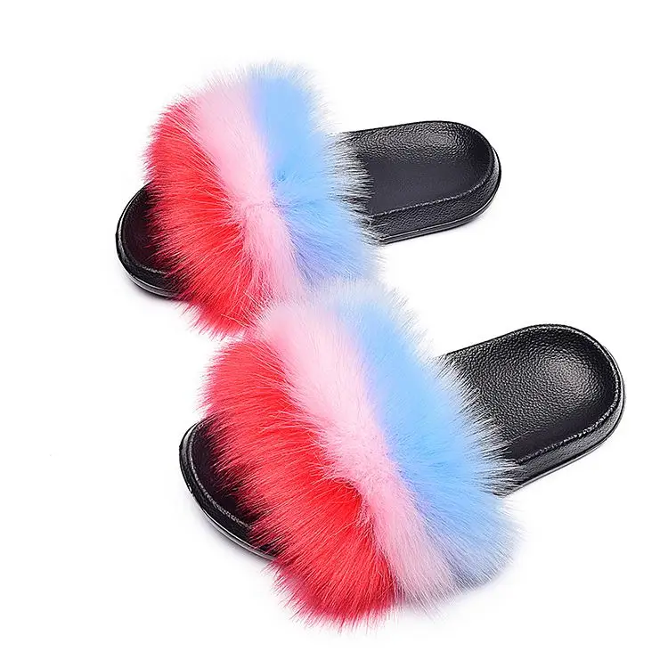 

Wholesale Indoor Women logo fur slides fur slides 2021