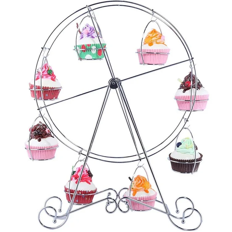 

8 Cupcake Holder Ferris Wheel Cupcake Stand Metal Wire Frame Dessert Carrier Display For Circus Party Kids Birthday Wedding, Sliver/black