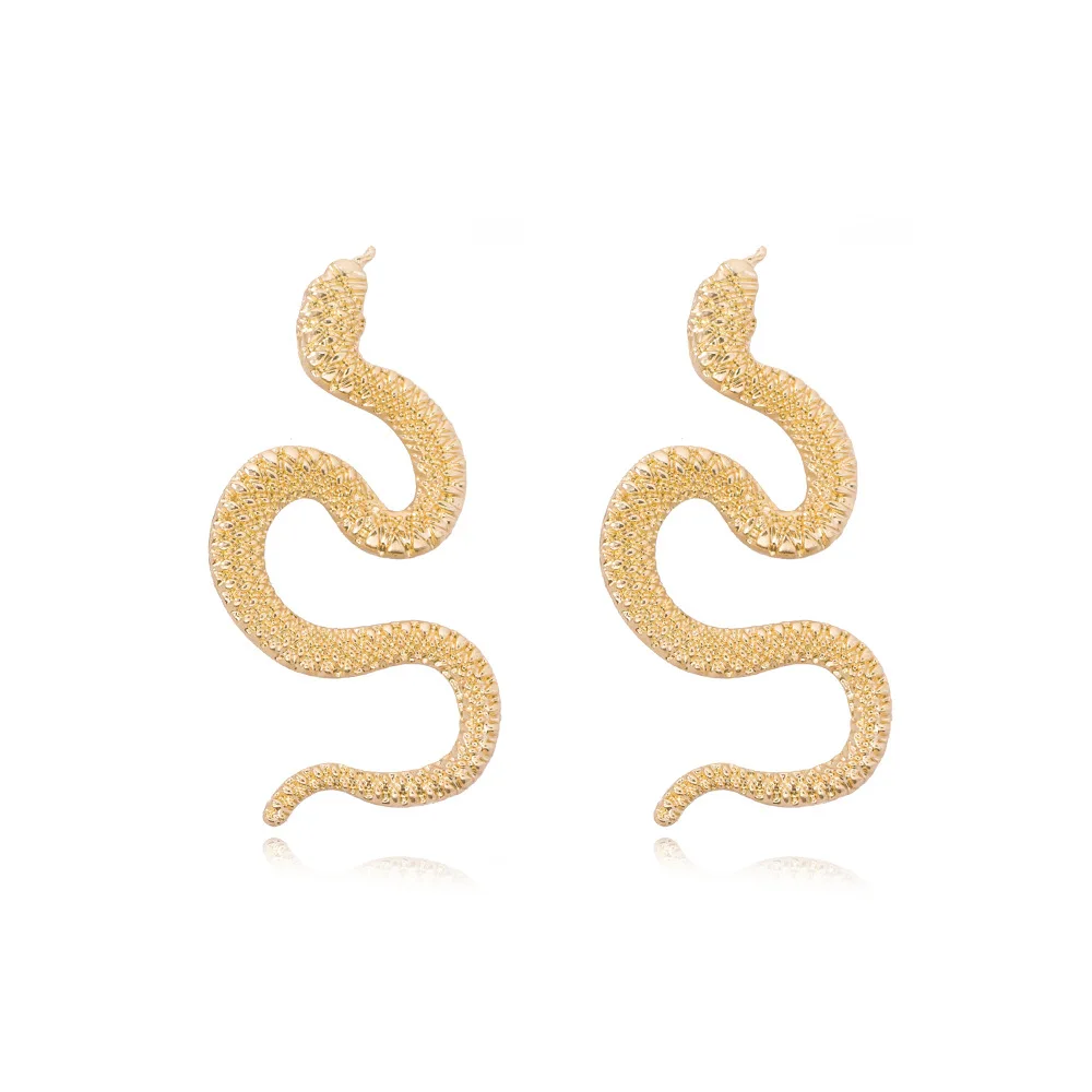 

JUHU New golden snake exaggerated geometric alloy ear buckle simple and cute earrings classic metal alloy jewelry for women, Gold
