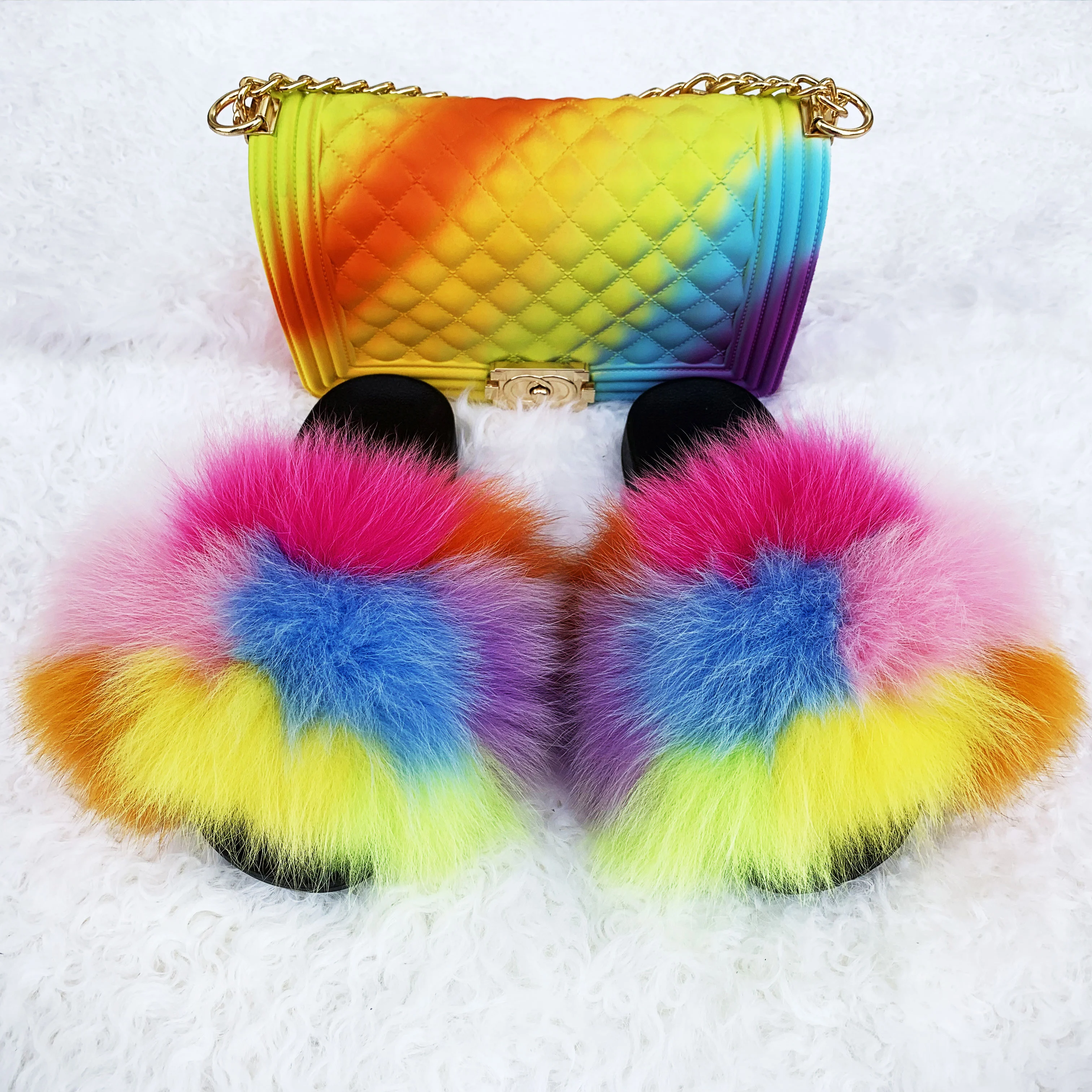 

fox mink fur slides Faux Slippers fur slides Women fur Slippers