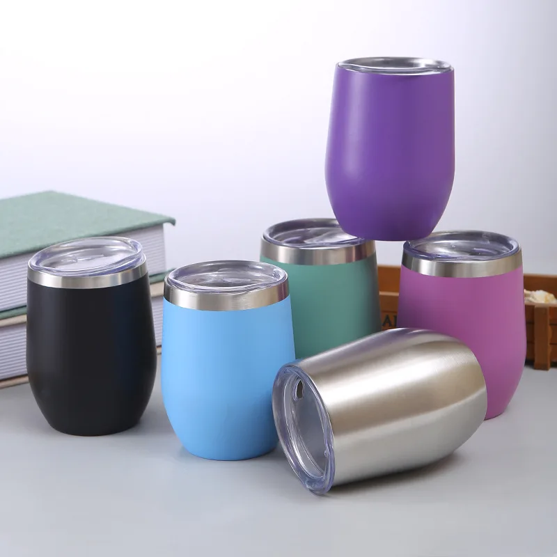 

12Oz Colorful Small Double Wall Insulated Wine Tumbler Thermal Cup With Lid And Straw, Customized color