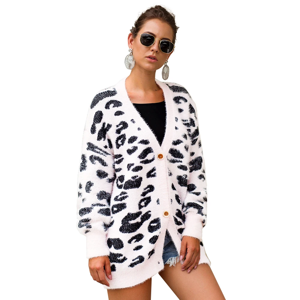 

Women Open Front Camouflage Cardigan leopard Mid-length long Sleeve Knit Sweater For Women, Picture