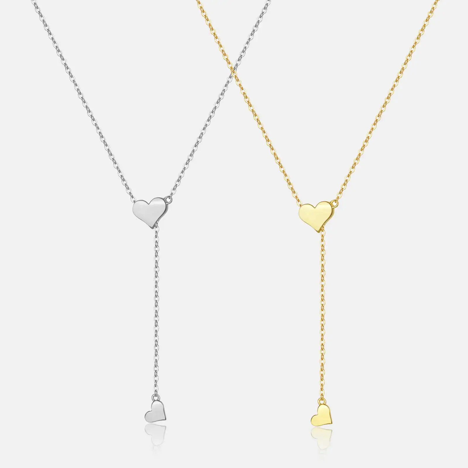 FUAMAY Sterling Silver 925 Simple Heart Charm Necklace With Adjustable Silicone-lined Sliding Ball Lariat LOVE Heart Necklace