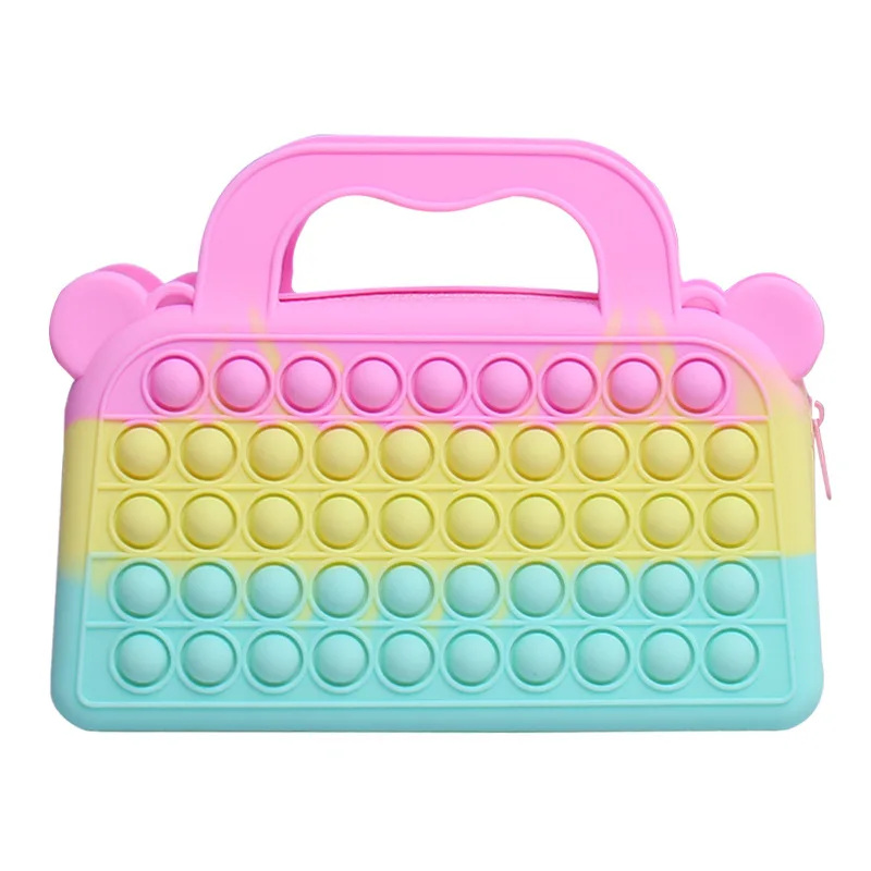 

Amazon Hot Sale Rainbow Silicone Pops Push Handbag Stress Relief Fidget Hand bag, Colorful