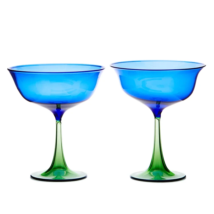 

Customized Decorative Heat Resistant Borosilicate Colored Hollow Stem Drinking Glass Cocktail Coupe Glasses, Customized color