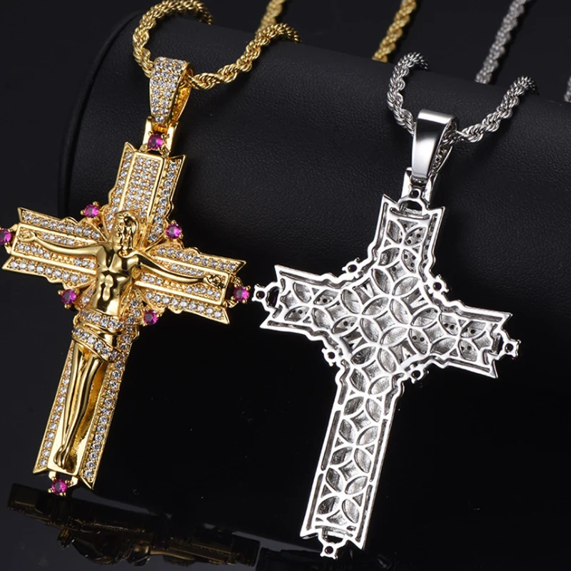 

2022 Hot sales mens womens 14k 18k Gold Plated Custom Jesus Christ Crucifix Cross Lord's Prayer Pendant Necklace, White/yellow/rose