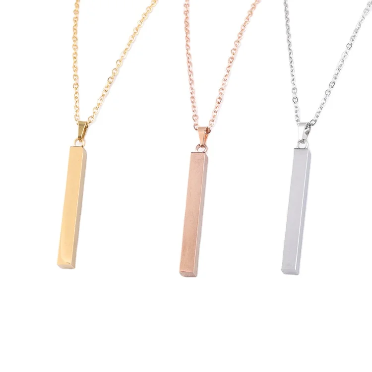 

2021 Best selling solid vertical bar necklace stainless steel 3d bar carved necklace jewelry, Silver/gold/rose gold
