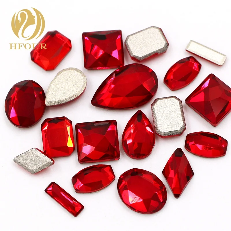 

Red K9 Glass Mixed Shape Flatback Nail Art Rhinestone, Multi colors