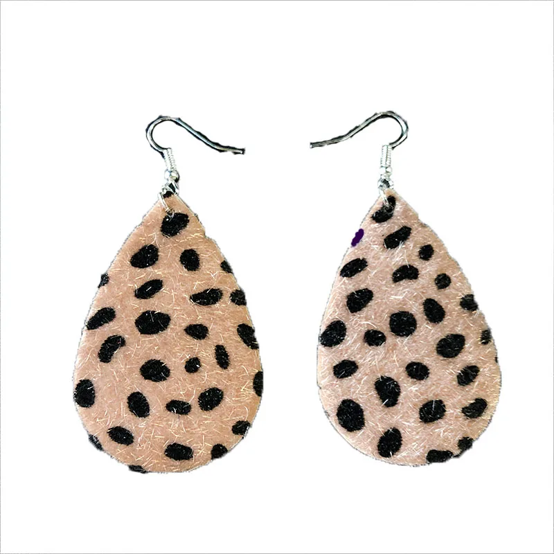 

Wholesale Hot Sale Monogrammed Women Leopard Hollow Out Leather Teardrop Earrings, As pic show