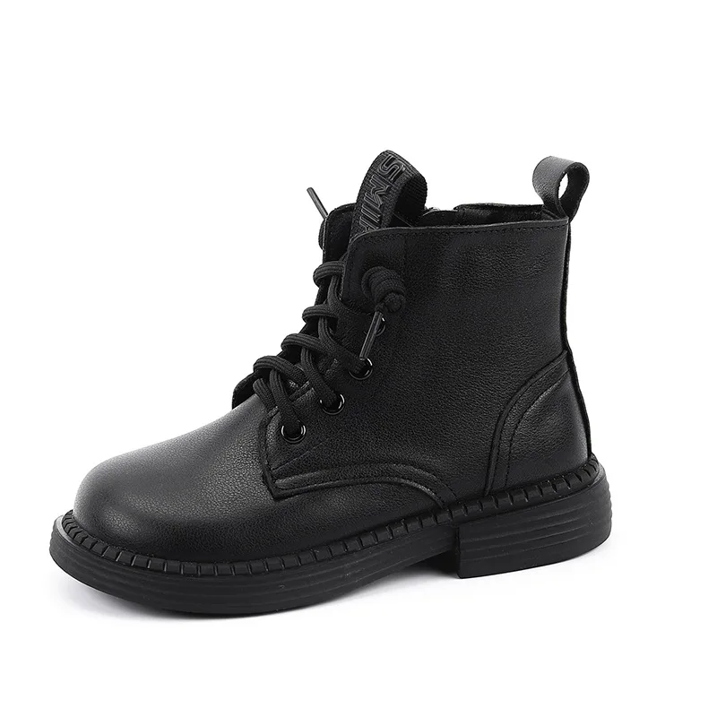 

2022 New Arrival Fashion Trend Girls Martin Boots Plus Velvet Warm Children's Short Boots Middle Boots, Black