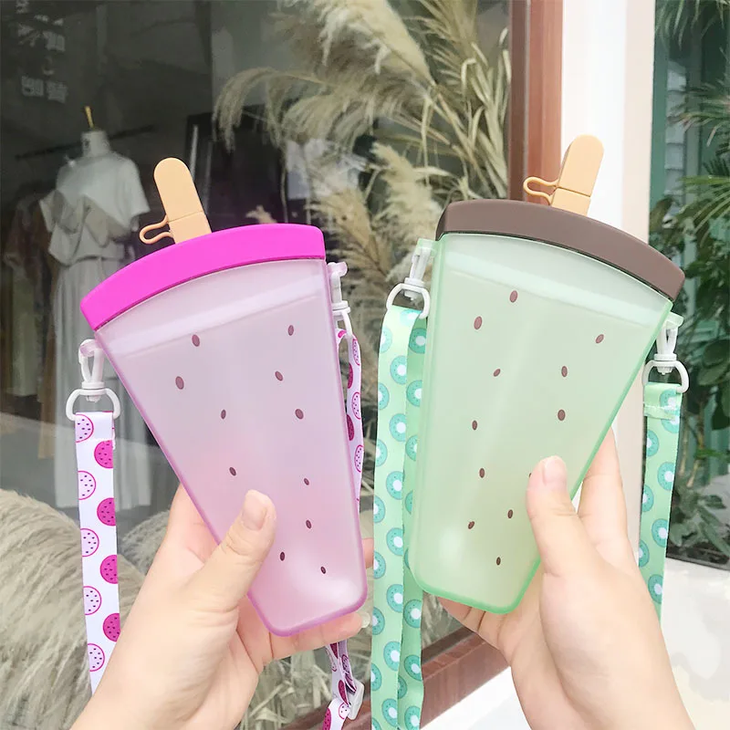 

ST wholesale hot selling cute kids watermelon shape strap straw drink water bottles students water juice cup for 2021 summer, As a picture/ custom