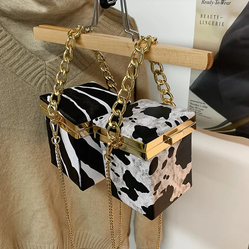 

Cheap Fashion Zebra Pattern Square Box Wedding Clutch Evening Chains Crossbody Sling Bag Purse Handbag For Women