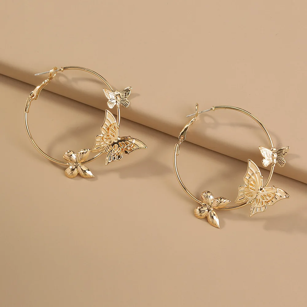 

NE810 Trendy 14K Gold Hoop Earring Tiny Earrings Hoop 14K Solid Gold Butterfly Hoop Earrings Wholesale
