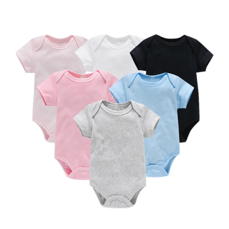 

Wholesale Summer Blank Newborn Baby Girl Boy Clothes 100% cotton Solid Color Short Sleeve Bodysuit Romper