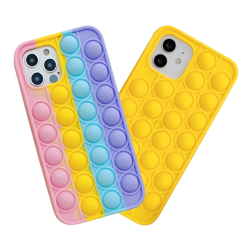 

Most Popular Phone Case Cover Stress Relief Silicone Push Bubble Fidget Sensory It Fidget Toy For Mobile Phone, Rainbow, yellow