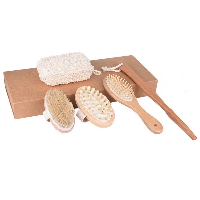 

BEAU FLY Professional Wood Bath Brush Set Top Ranking Natural Massage Shower Exfoliating Brush Set