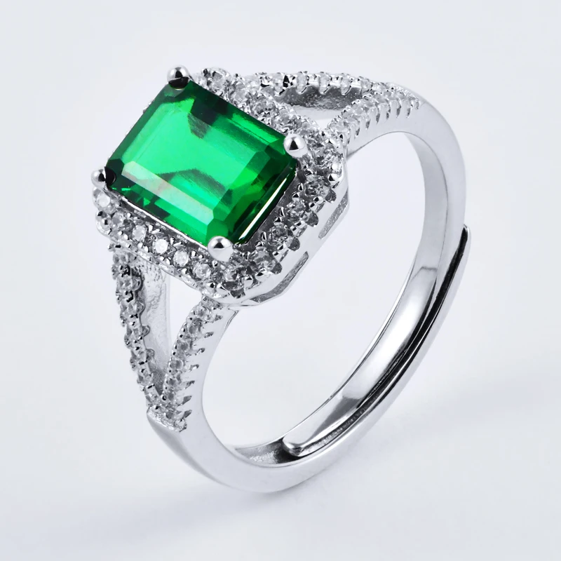 

Factory customization jewelry Luxurious CZ Cubic Zirconia emerald stone silver ring