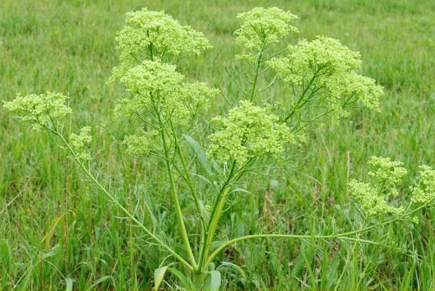 Nahaufnahme der charakteristischen hohlen Stängel und gelben Blütenstände von Fenchel