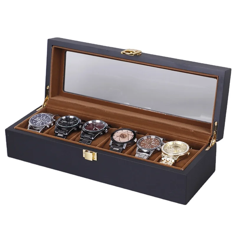 

Watch Box Luxury Watch Case 6 Slots Watch Organizer Large Glass Top Faux Leather Display Case with Large Glass Window