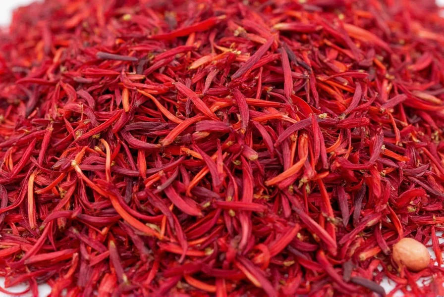Close-up of Crocus sativus flower showing the three red stigmas ready for harvesting