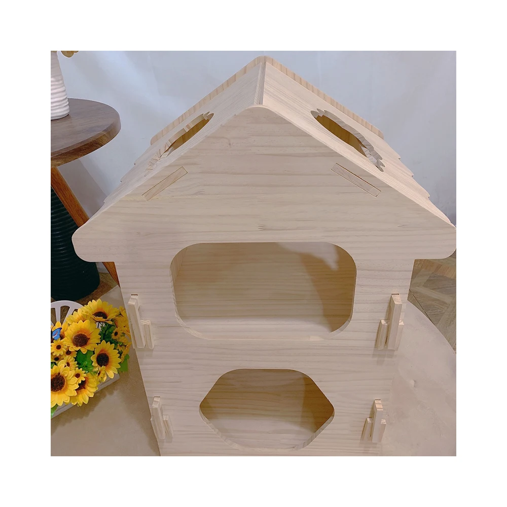 

Customized wholesale wooden cat castle comfortable multi-layer jumping toy, Natural color