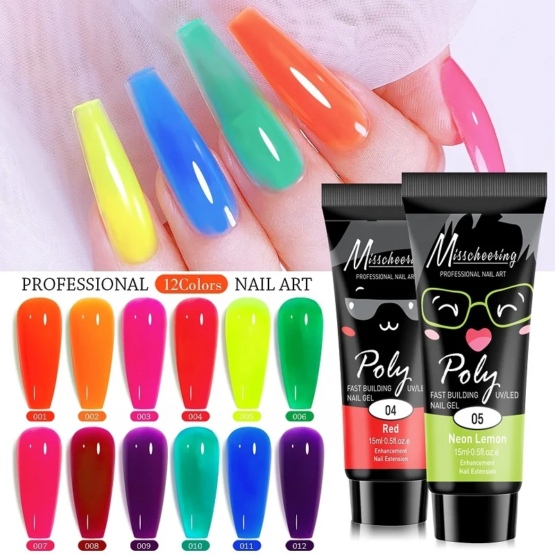 

15ml Acrylic Nail Gel Fluorescent Color Poly Nail Gel Extension Fingernails Gum Hybrid UV Gel Polish