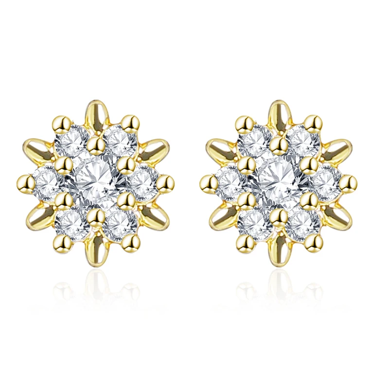 

korean flower diamond cubic zirconia angel stud earrings bling cute for women brass fine jewelry set, Silver color