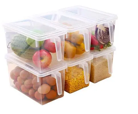 

Plastic Storage Containers Square Handle Food Storage Organizer Boxes with Lids for Refrigerator Fridge Cabinet Desk, Transparent