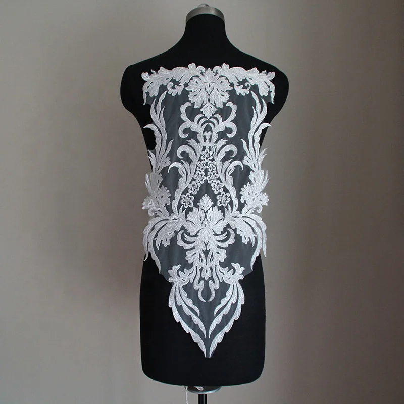 

Embroidery motif white sequined couture lace bridal applique, As pictured