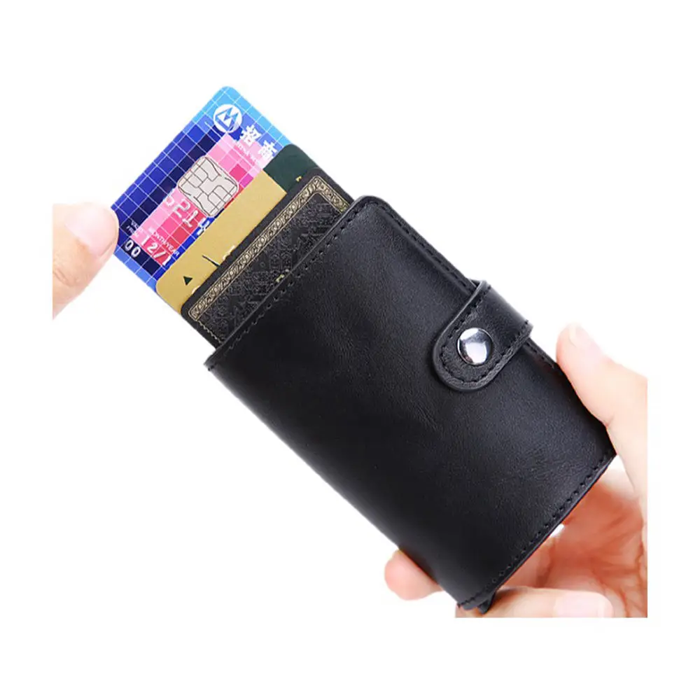 

Wholesale Pop Up PU Leather Metal Wallet RFID Blocking Automatic Aluminium Credit Card Holder Wallet