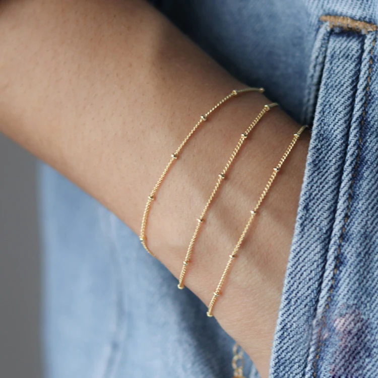 

Fashionable jewelry 18K gold plated 925 sterling silver satellite chain bead bracelet women