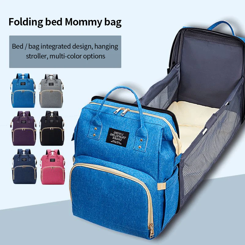 

Custom Logo Diaper Bag Backpack with Crib Baby Diaper Bag Backpack with Changing Station Mommy Bag Rucksack