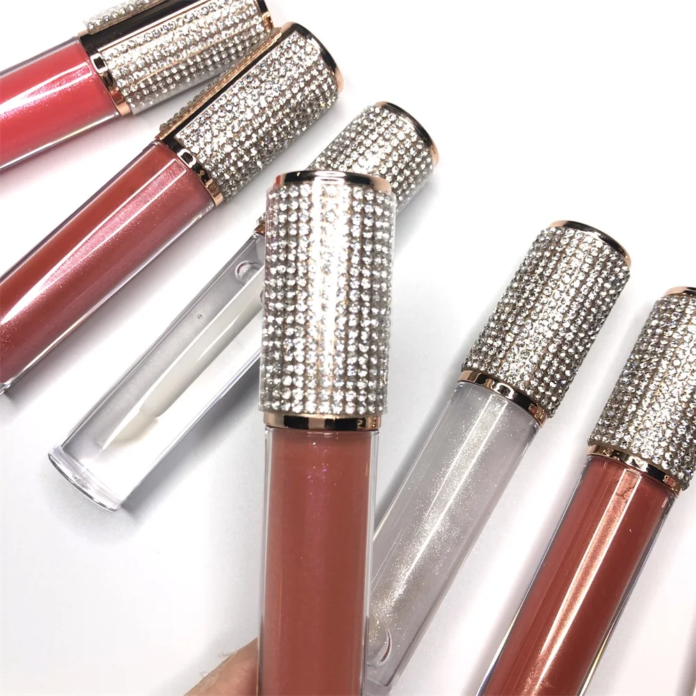 

Custom lipgloss vegan long lasting waterproof lipstick with glitter luxury diamond tube