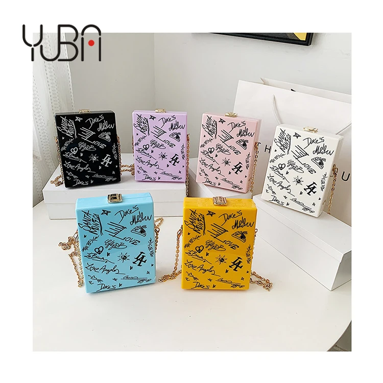 

2021 Summer fashion small fresh girl jelly graffiti handbags Luxury Trendy box shaped acrylic purse for women, Customizable