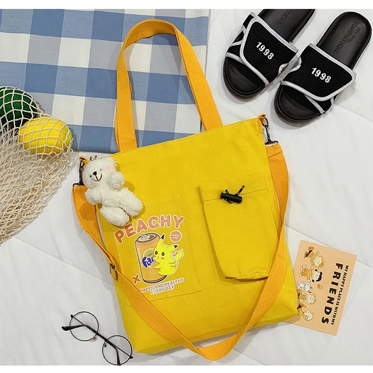 

Luxury charm-enhancing multi compartment cotton canvas bag tote for grocery, 4 colors
