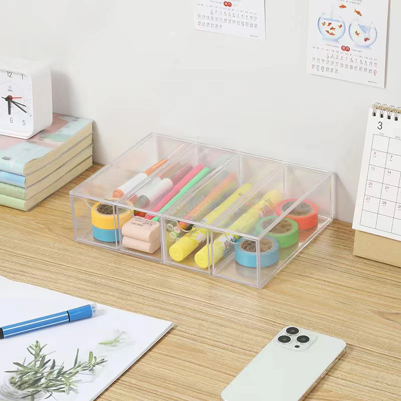 

4 layer desktop storage box Transparent Dust Proof Sunglasses Plastic Organizers display box Stationery drawer storage box