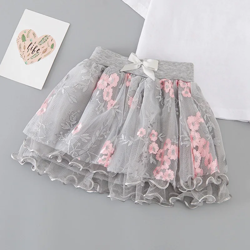 

SK018 good supplier girls grey skirts RTS girl skirt flower tutu colorful skirt with bow