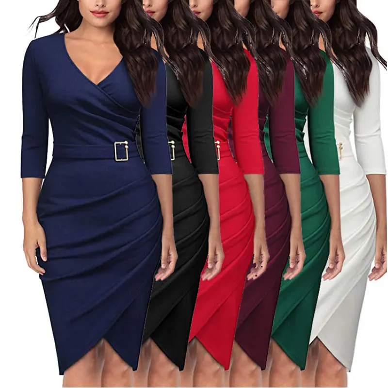 

V-neck office sexy dinner gown plus size women dresses party evening