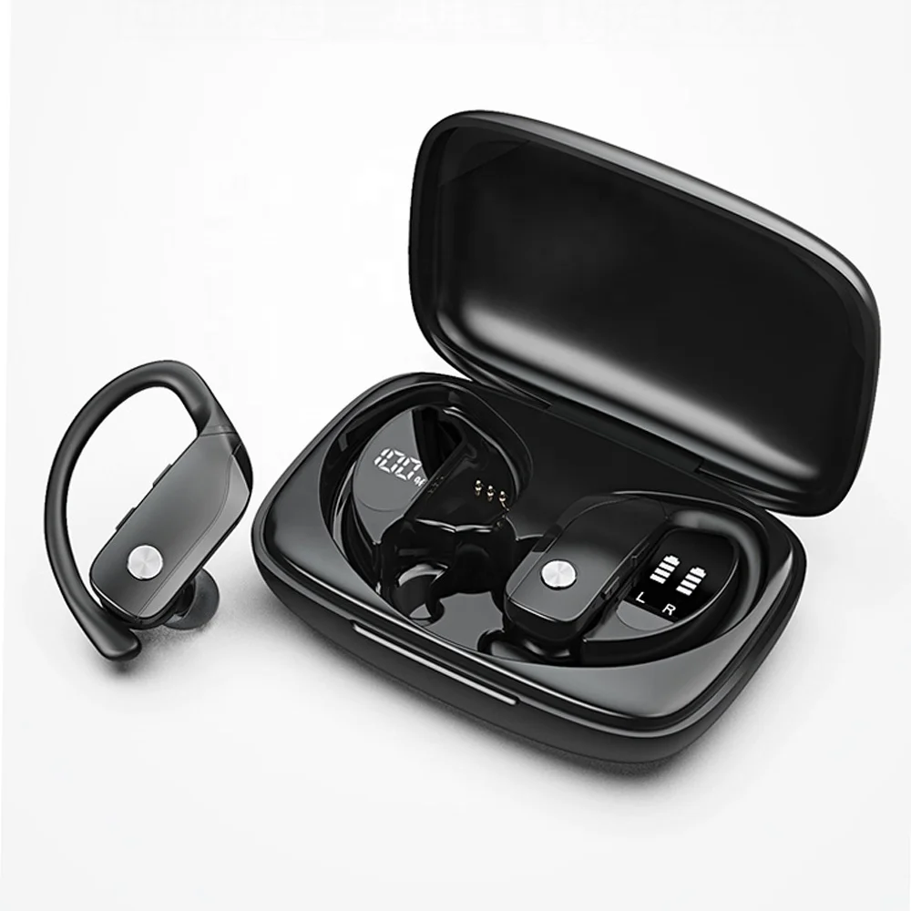 

Sport Wireless Earbuds True Stereo Earphone Gaming Headset Ear Hook BT v5.0 Headphone w 600mAh Charging Case LED Power Display, Black, white, pink headphones