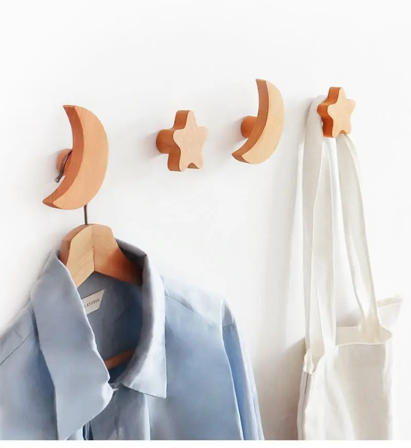 

High Quality Solid Wood Coat And Hat Wall Hook Creative Coat Hook Hanger Wall Storage Products, Wood color