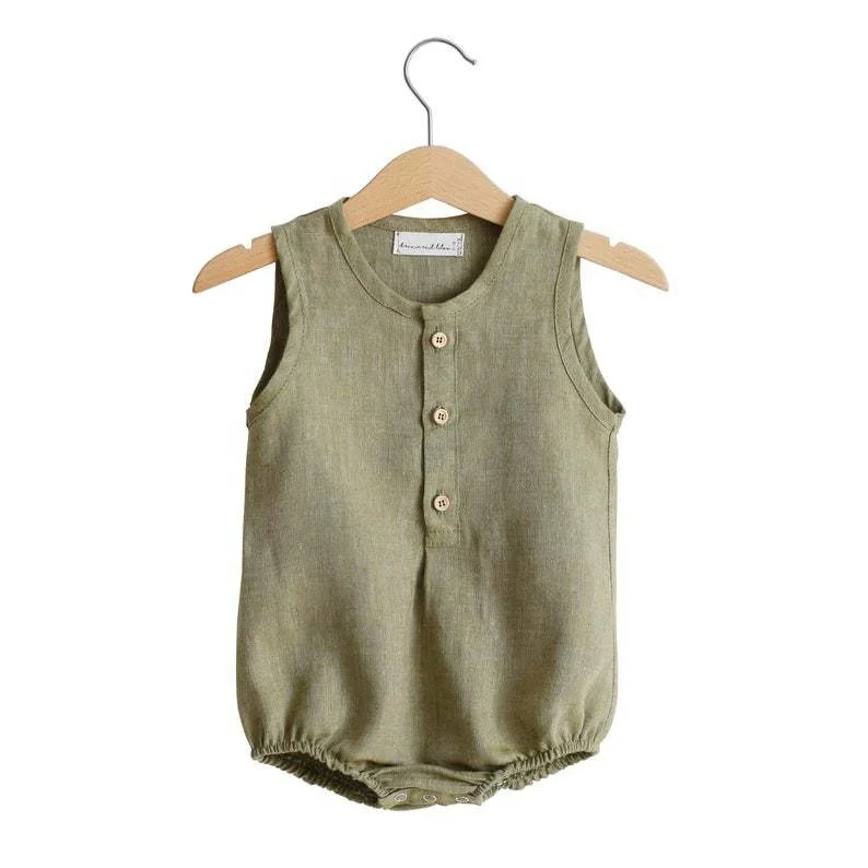 

Custom OEM ODM Summer Infant Unisex Newborn Snap Button Baby Boy Girl Romper Sleeveless Cotton Linen Clothes Outfit, Photo showed and customized color