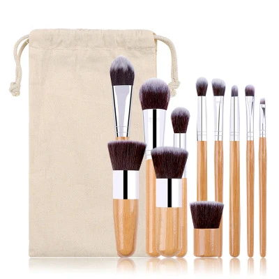 

11 Piece Makeup Brushes Set Bamboo Handle Makeup Cosmetic Eyeshadow Foundation Concealer Brush Set Pouch
