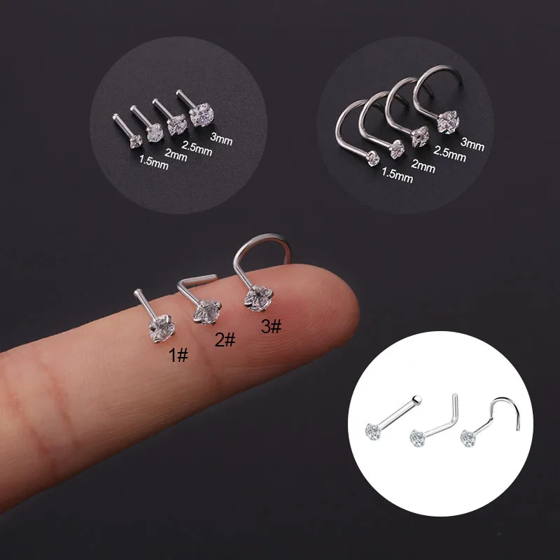 

Trendy tiny steel color titanium cubic zircon small nose rings piercing for men and women jewelry, Silver